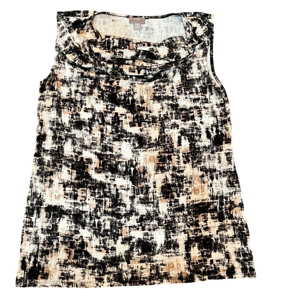 J. Jill Tank Top Womens Black Abstract Wearever Cowl Neck Stretch Small S